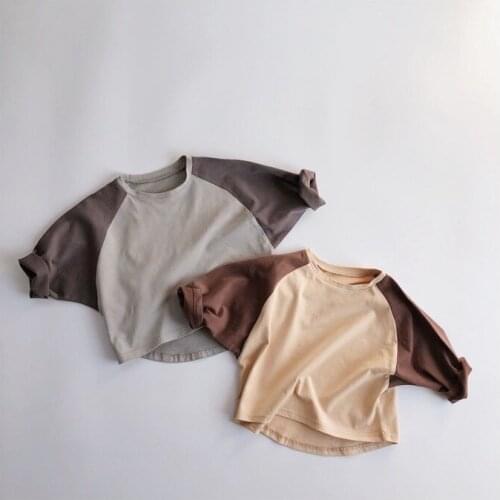 Kids Clothing Korean Baby Boys Long Sleeve T Shirts Spring Autumn Baby Fashion Color Matching Tops Boys Bat Sleeve T-shirts 2021