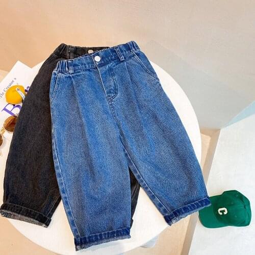 2021 New Spring Autumn Boys Girls Jeans Pants Kids Casual Solid Color Trousers Children Fashion Clothes