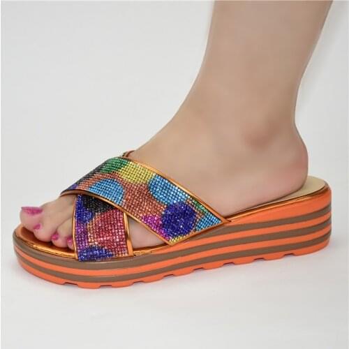 Elegant Orange African Womens Wedge Heel Slipper Shoes 222-5 Heel Height 4CM