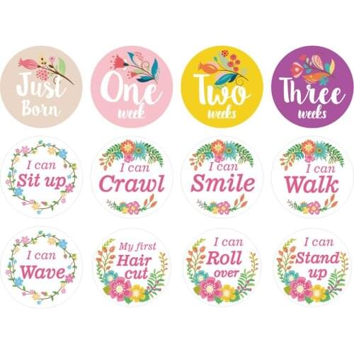First Year Baby Monthly Milestone Photo Sharing Baby Belly Stickers Birth to 12 Months and 8 Bonus Achievement Stickers