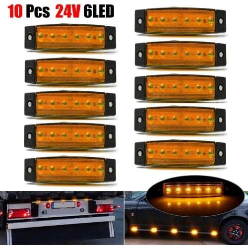 10pcs Yellow Car External Lights LED 24V 6 SMD LED Auto Car Bus Truck Wagons Side Marker Indicator Trailer Light Rear Side Lamp