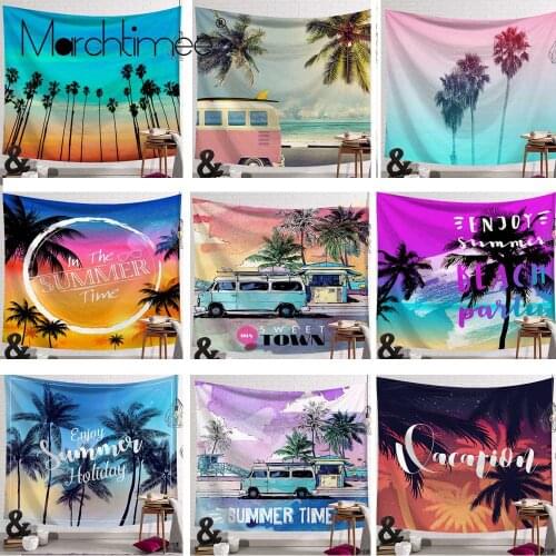 Sea beach tapestry palm tree wall hanging carpet flower bus hot summer street sand beach wall blanket home bedspread decoration