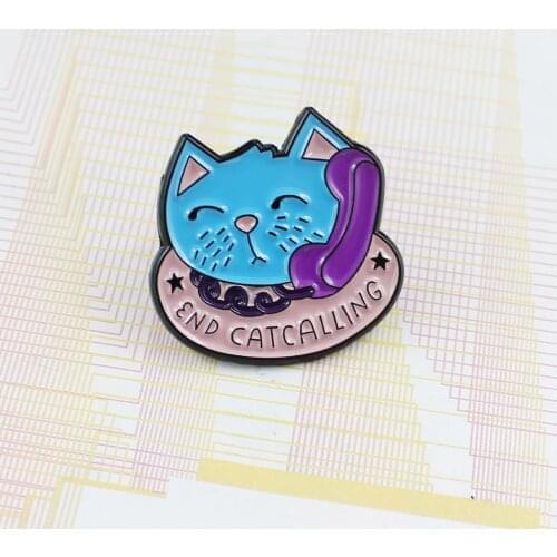 END CATCALLING Blue Blue Lovely Cat Purple Microphone Calls Cartoon Animal Kitty T-Shirt For Kids Gifts Brooches Pins