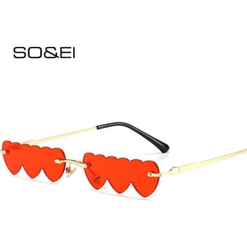 SO&EI Fashion Rectangle Rimless Love Heart Shape Women Sunglasses Brand Designer Clear Ocean Lens Eyewear Ladies Sun Glasses