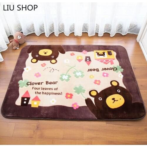 LIU Cartoon lovely carpet bedroom living room mat children room thickening coral fleece bed blanket home crawling mat baby rug