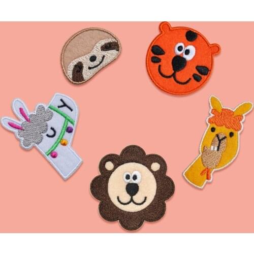 Anime Patches DIY Tiger Lion Sloth Patch On Clothes Cute Animal Patches Iron on Patches For Clothing Embroidered Cartoon Patch