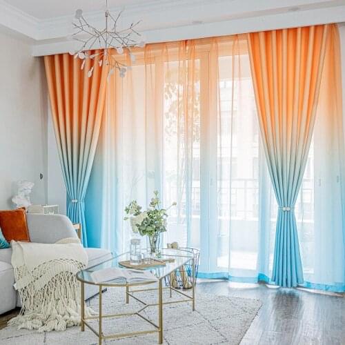 Nordic New Up and Down Gradient Curtains Modern American for Living Room Bedroom Dining Room Cotton Linen Curtains Tulle Custom