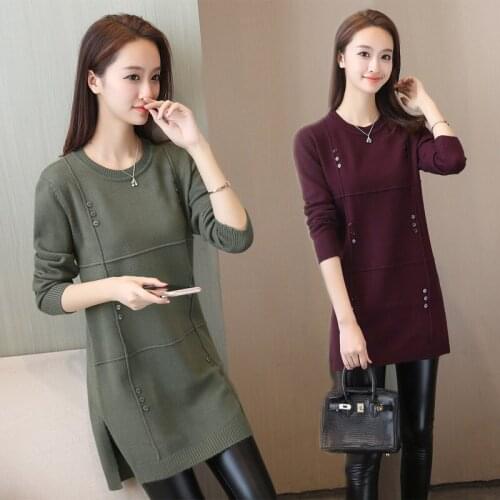 New Solid Color Pullover Sweaters Women Autumn Winter SweaterKnitwear O-neck Long-sleeved Medium-length Sweater Female Clothing