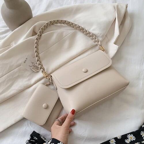 Simple Design 2 Pcs/set Solid Color Pu Leather Shoulder Bags For Women 2020 Wild Large Capacity Handbags Women Armpit Bags