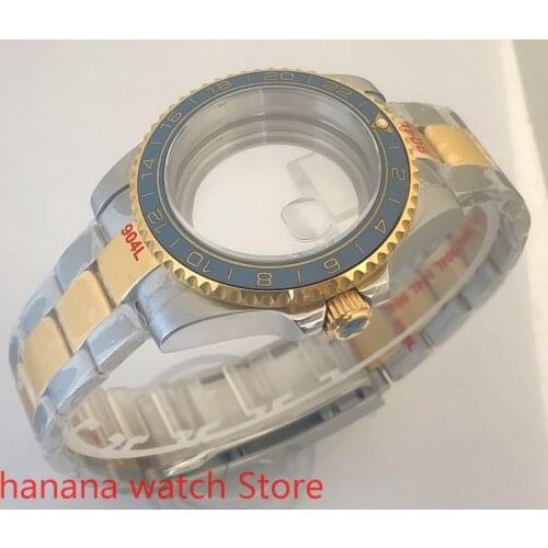 Transparent back cover 904L stainless steel gold strap bracelet 40mm sapphire glass ETA NH36 MH35 cases Cyan yellow bezel