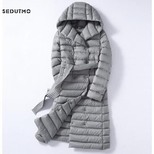 SEDUTMO 2018 Winter Plus Size 3XL Long Womens Down Jackets Ultra Light Duck Down Coat Hoodie Autumn Puffer Jacket ED226