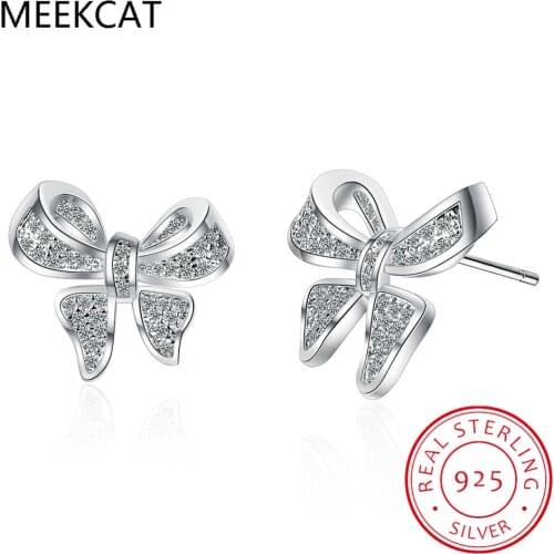 New Arrival 925 Sterling Silver Cute Bowknot Stud Earrings for Women With Zircon Stone Fashion Korean Earrings Jewelry 2021 New