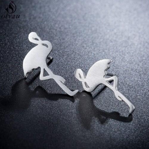 Oly2u Fashion Jewelry Earings Cute Flamingo Stud Earrings Women Girls Metal Animal Earing Best Friend Christmas Gift Wholesale