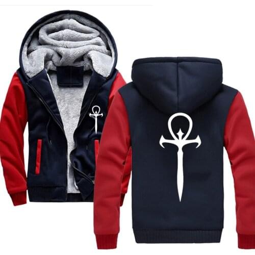 Vampire the Masquerade Bloodlines Print Men Hoodies Winter Thick Warm Zipper Hooded Coat Sportwear Streetwear Sweatshirts