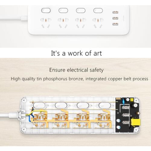 Xiaomi Mijia Power Socket Strip With Control Switch 3 USB 4 Ports Big Plug Extension Patch Board EU 2500W For Smart XiaoMi Home