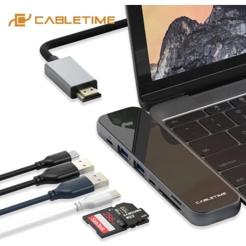 CABLETIME USB HUB Type-C to USB3.0 HDMI 4K Multi Hub SD Card Reader PD USB-C Adapter for PC Macbook Pro Air C312