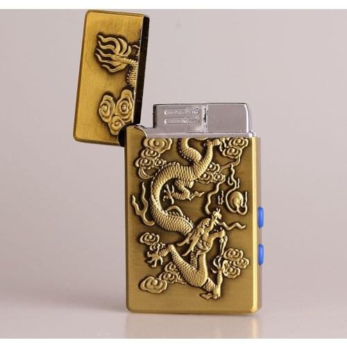 Windproof Inflatable Lighter Dragon Embossed with Double Lamp Metal Loud Sound Straight Into The Lighter Smoking Accessories