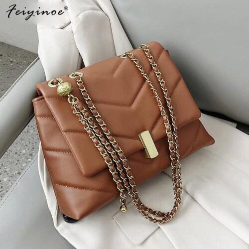 Vintage Chain Crossbody Bags for Women 2021 Winter Womens Trend Handbags Branded Trending Cross Body Bag Designer PU Leather