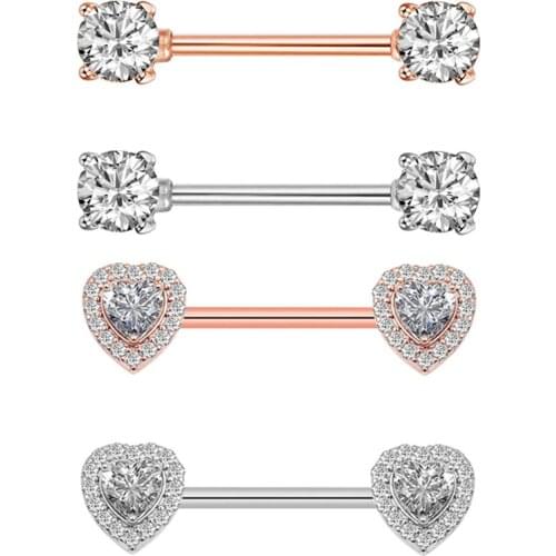 Julie Wang 1 Pair Stainless Steel Zircon Nipple Rings Punk Piercing Clip Sexy Shiny Ball Nipple Barbell Nails Women Body Jewelry