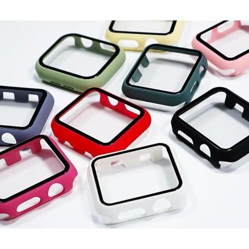 Candy Color Glass+Bumper Cover For iWatch5 38/40/42/44mm Impact Watch Case Full Body Cover Protection