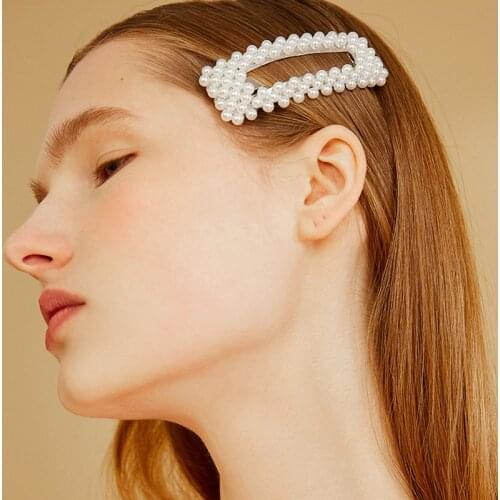 Pearls Hair Clips Pin for Women Fashion Geometric Flower Barrettes Headwear Girls Sweet Hairpins Hair Accessorie