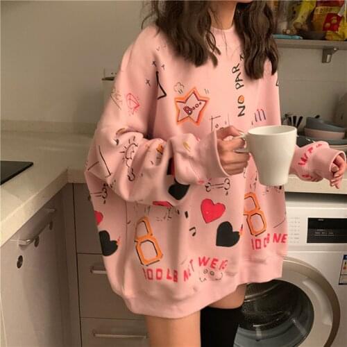 2021 Spring Womens Clothes Hoodies Teen Street Harajuku Hip Hop Pastel Sweatshirt For Women Printing Loose Leisure Hoodie