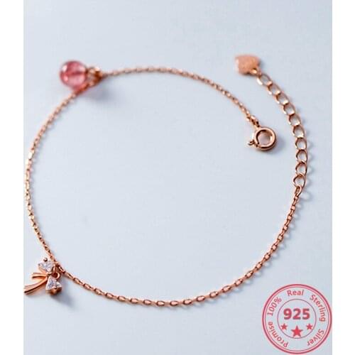 925 Sterling Silver Jewelry Womens Bracelet Strawberry Crystal Zircon Bow Bracelets Females Rare Jewelry Commemorative Gift
