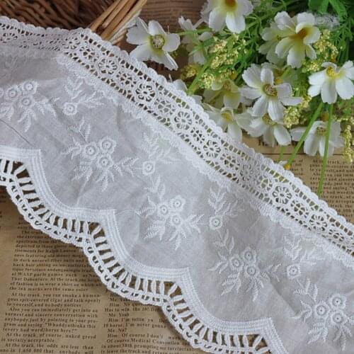 1 yard White Cotton Embroidered Lace Net Ribbons Fabric Trim High Quality Pure Cotton Lace DIY Sewing Handmade Craft Materials