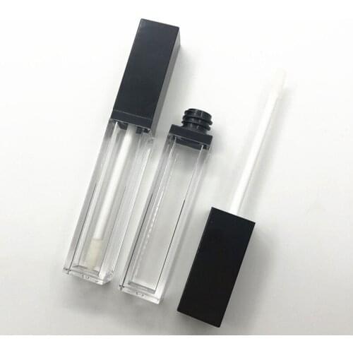 10/20pcs 8ml Square Black Lip Gloss Bottle,Plastic Empty Cosmetic Oil Refillable Tube, Liquid Lipstick Storage Bottle Wholesale