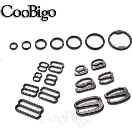 100pcs Plastic Bra Strap Buckle Underwear Adjustment Lingerie Slider O Ring Clip Hook Sewing DIY Craft Accessory Black 6mm-25mm