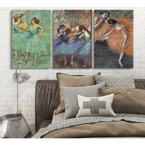 3 Panel World Famous Painting Reproduction on Canvas Wall Art - Dancers by Edgar DegasModern Home Decor Drop shipping