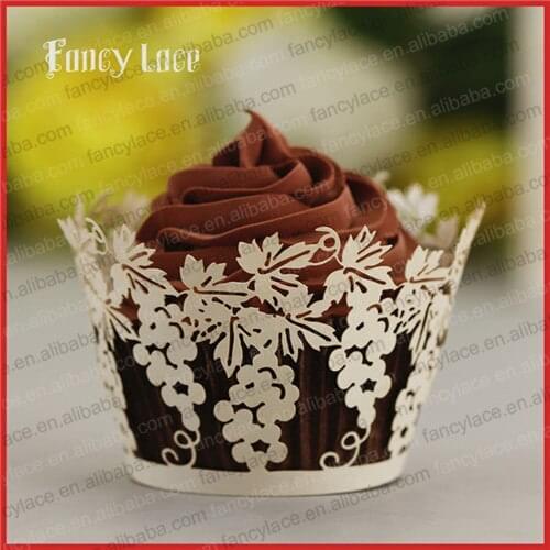 60PCS Artificial Paper Laser Cutting Cupcake Cups Grape Design Liners Handcraft Wedding Favor Birthday Party Cake Decorations