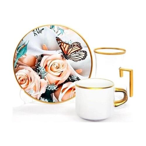 Drop Focus Handled Tea & Coffee Set 18 pieces Butterfly Rose