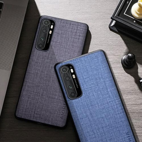 Textile Texture Case For Xiaomi Mi Note 10 Lite High Quality PU Canvas Back Cover For Xiaomi Mi Note 10 Lite Phone Case