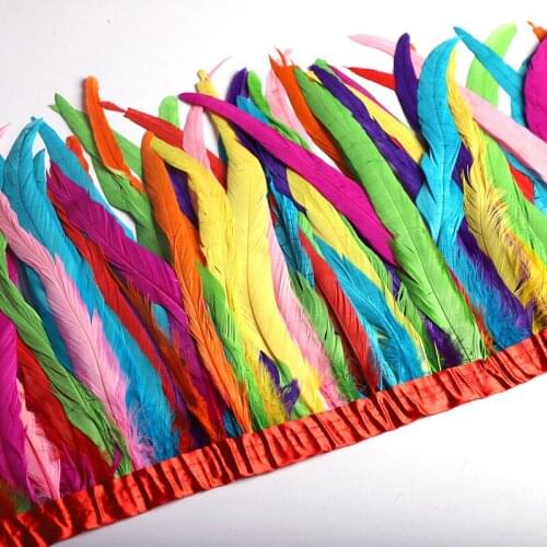 Beatiful 1Yards Cock tail feathers Trim Fringe 30-35cm/12-14inch Width Apparel Decorative Craft Feather Trim Feather Ribbon DIY