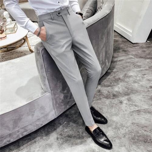 Business Suit Gray Pant Casual Slim Fit Formal Pants Pantalon Costume Mens Suit Trousers 2020 New Wedding Dress Pants For Men