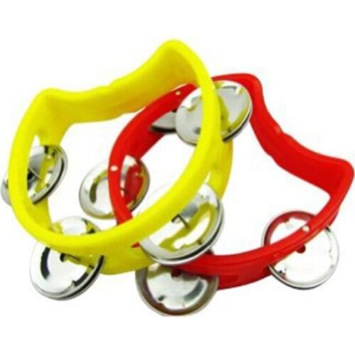 Kids Tambourine 4 bell Plastic Cutaway Tambourine Half Blossom, Mini, Ran Color, 2 Pack