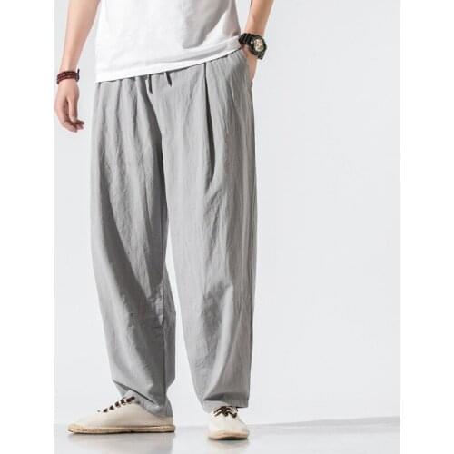Men Cotton Linen Harem Pants Chinese Style Hippie Pants Men Casual Long Trousers Sweatpants Plus Size Pants Streetwear 30030