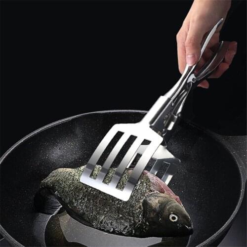 Double Sided Stainless Steel Spatula Cooking Food Serving Tongs Fishing Turner Beefsteak Bread Hamburger BBQ Clip Grill Tool