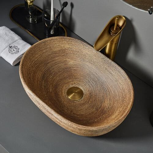 Art Sinks Haze Matte Yellow Bathroom Washing Basin Oval Ceramic Vessel Above Counter Lavatary Balcony Basin Sink