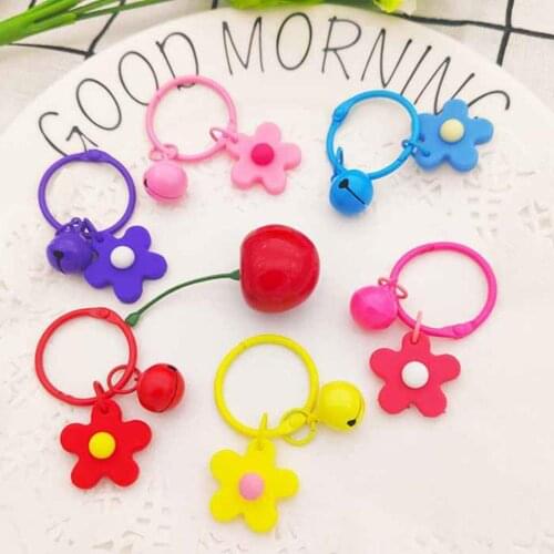 Korean Fashion Small Candy Flower Keychain for Women Girl Bell Key Ring Bag Pendant Car Key Chain Party Jewelry Wholesale
