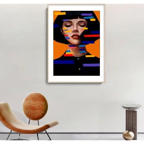 Colourful Fashion Woman Poster Modern Abstract Canvas Painting American style Wall Art Print Vogue Figure Picture Salon Decor