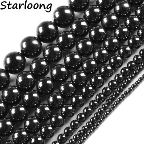 Natural Stone Black Bright Hematite Round Loose Strand beads Stone Selectable 4/6/8/10MM For Jewelry Making Bracelet Necklace