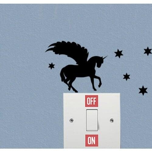 Horse Unicorn Fairy tale Flying Stars Children Wings Vinyl Wall Decal Switch Sticker Decor 3SS0330