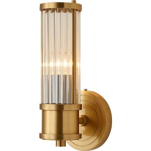 Nordic Living Room Luster All Copper Crystal Wall Lamps American Aisle Modern Bedroom Brass LED Sconce Wall Lights Deco Fixtures