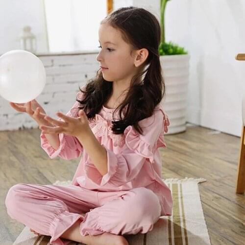 Home Clothes Kids Pajamas Set Girls Sleepwear Cotton Lace Retro Princess Nightgown for Baby Nightclothes High Quality
