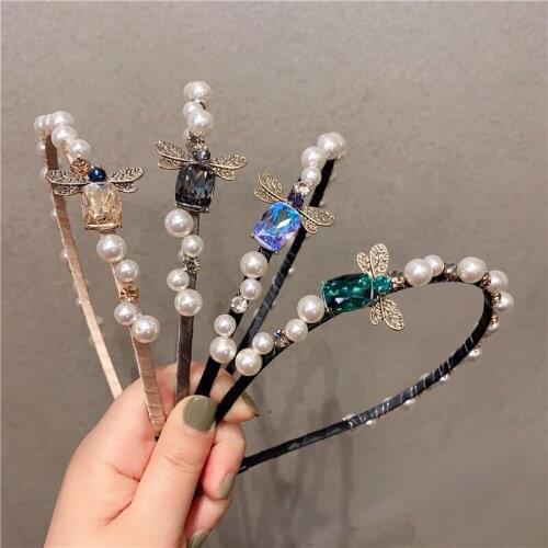 2021 New Alloy Bees Rhinestone Hairbands Elegant Lady Pearl Headband Vintage All Match Street Hair Accessories Baroque Headwear