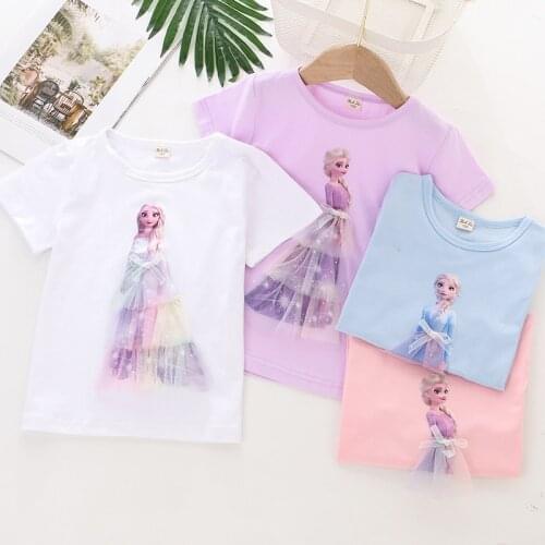 New Summer T Shirt for Baby Girls Disney Frozen Elsa Princess 3D Cartoon Fashion Short Top Children Little Girl Birthday Gift