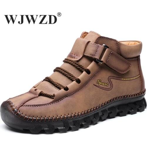 Autumn Luxury Brand Mens Boots Leather Fashion Handmade Mens Ankle Boots Round Toe Rubber Work Boots Casual Bota Masculina