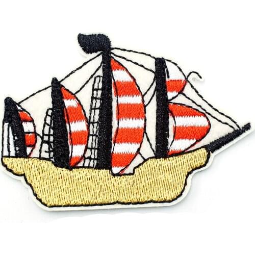 Ancient Sailboat 5.0x7.3cm Iron On Patch Sewing On Embroidered Applique Fabric for Jacket Badge Clothes Stickers